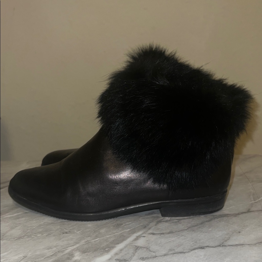 Bruno Magli women’s Elegant Black Fur-Trimmed Ankle Boots
